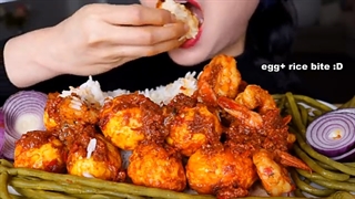 ASMR SPICY FRIED EGG BALADO + PRAWN + MILO + ONION + RICE | TELUR BALADO INDONESIA 咀嚼音 먹방
