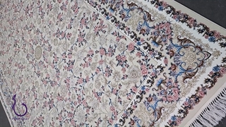 فرش 1200 شانه - طرح نازگل گل برجسته رنگ کرم با تراکم 3600