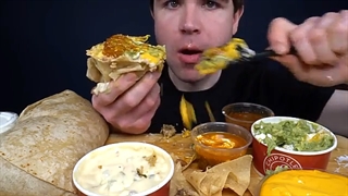 ASMR MUKBANG CHIPOTLE GIANT BURRITOS CHIPS CHEESE STEAK QUESADILLA | WITH CHEESE