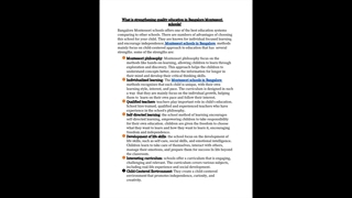 What is strengthening quality education in Bangalore Montessori schools