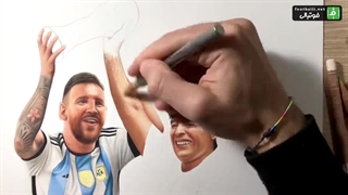 طراحی چهره دیدنی مارادونا و مسی دو مرد افسانه ای فوتبال آرژانتین با مدادرنگی