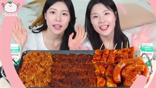 ASMR MUKBANG|FRIED CHICKEN AND FIRE NOODLES EATING