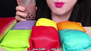 ASMR RAINBOW CREPE CAKE MUKBANG 무지개 크레이프 케이크 먹방 JANE ASMR 제인